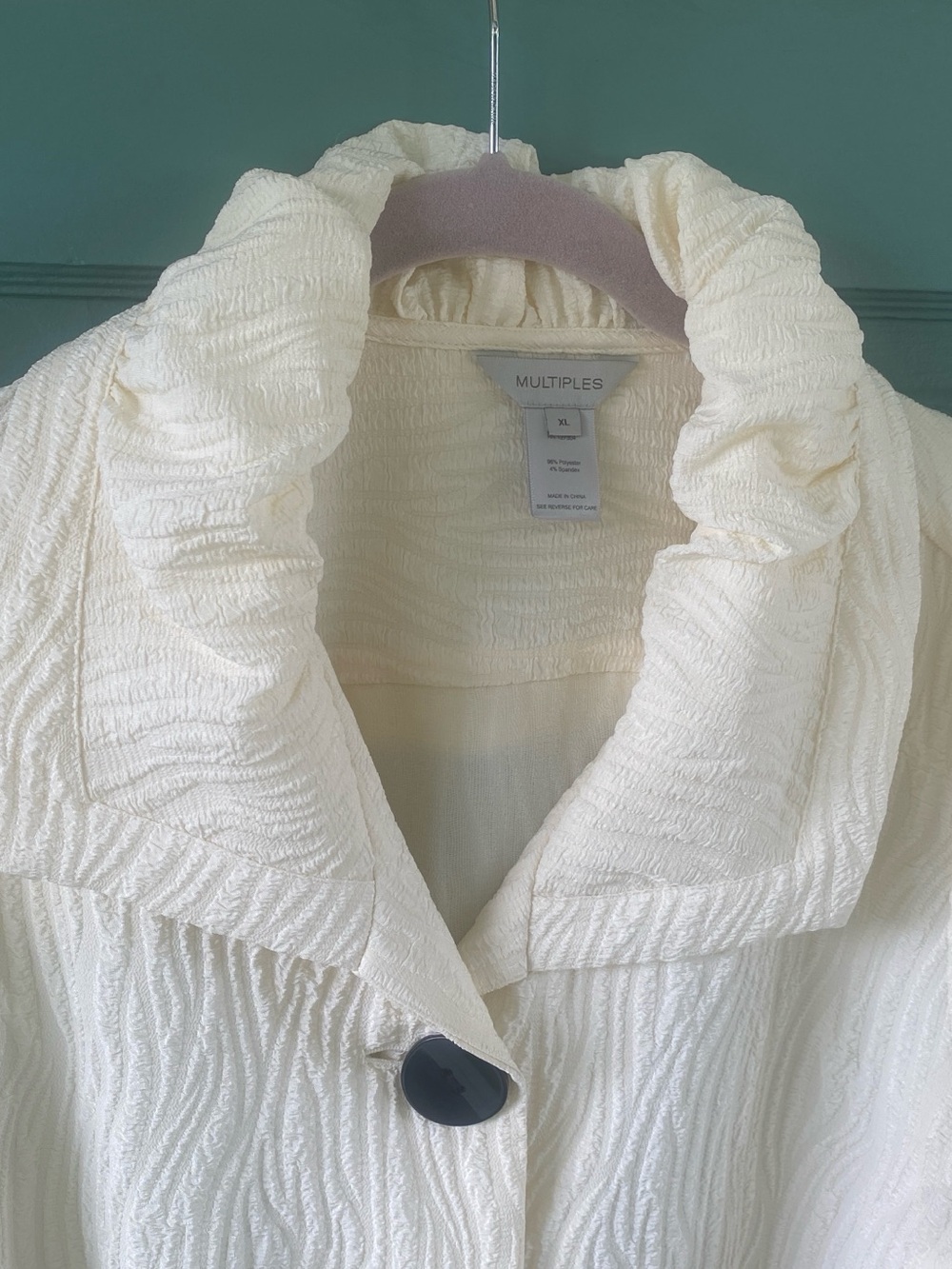 Multiples cream ruffled collar formal jacket big buttons 3/4 sleeve XL - Picture 11 of 16